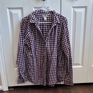 Lands' End Women’s Purple Checkered Flannel Shirt, Large Tall